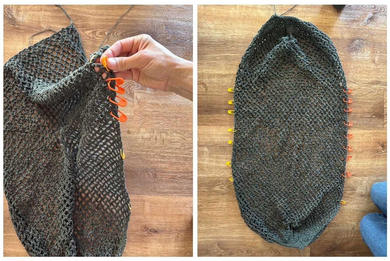 How to count mesh rows along the side edge where each chain loop equals two rows