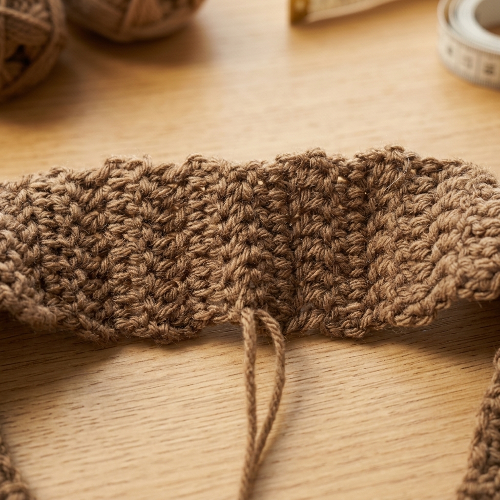 close up of whip stitch seam joining the crochet shoulder bag straps