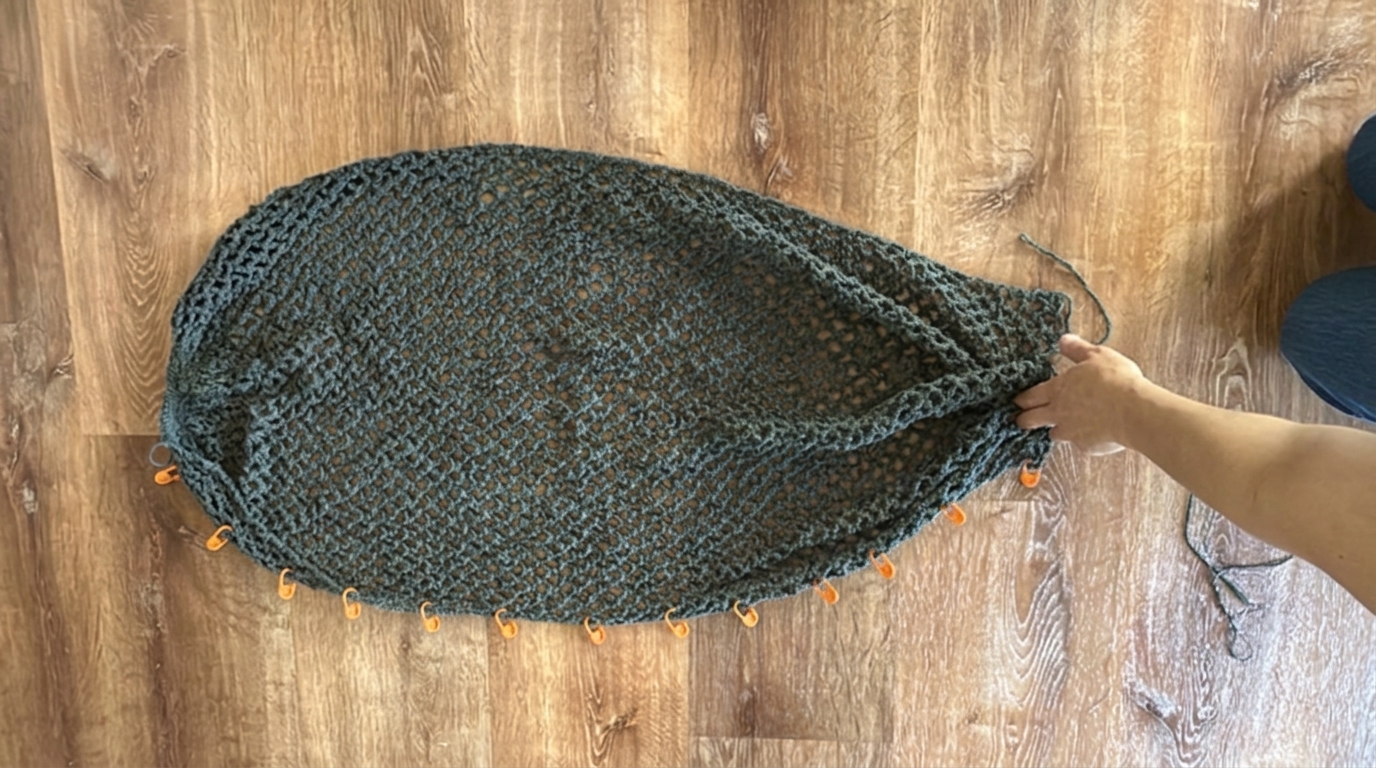 Reaching the end of Row 87 of the mesh market crochet bag