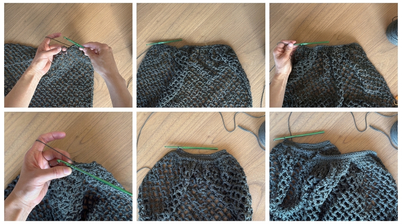 Cinching the mesh in Row 88 and working Rows 89 to 92 in front loops only